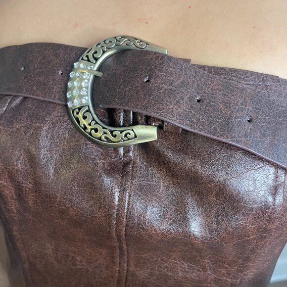 Y2K Brown Faux Leather Corset - Picture 3 of 6